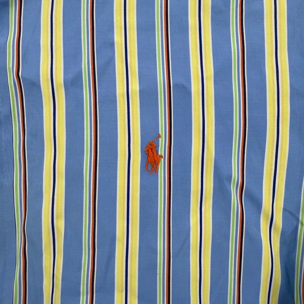 Vintage Ralph Lauren Classic Fit Pastel Striped Button Down Shirt Mens XL Office
